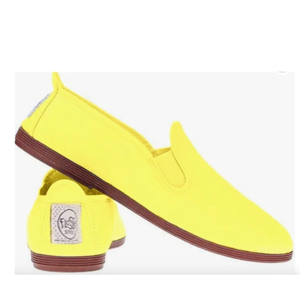 UK FunkyFashion Unisex Women Men Javer Flossy Espadrille Plimsoll Flat Yellow 9